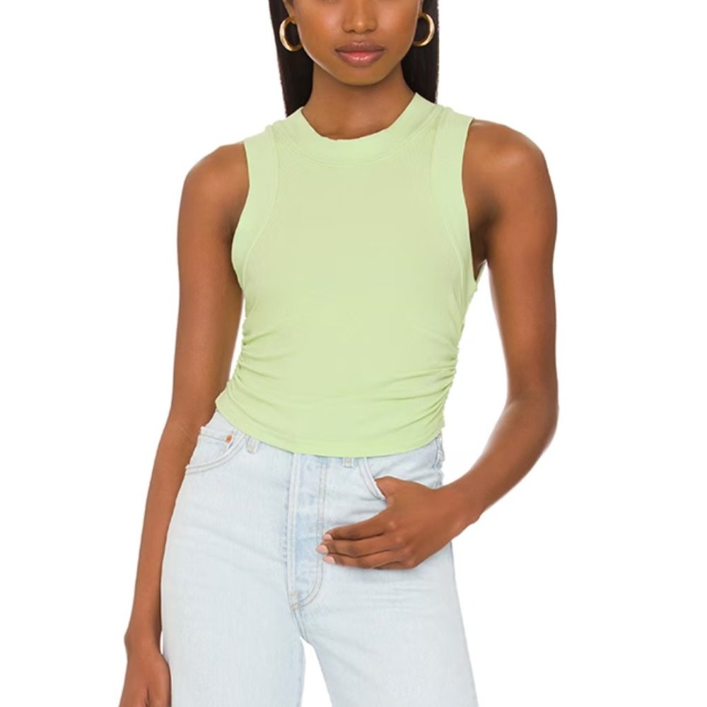 Superdown Leah Ruched Rib Tank Lime Top Sleeveless